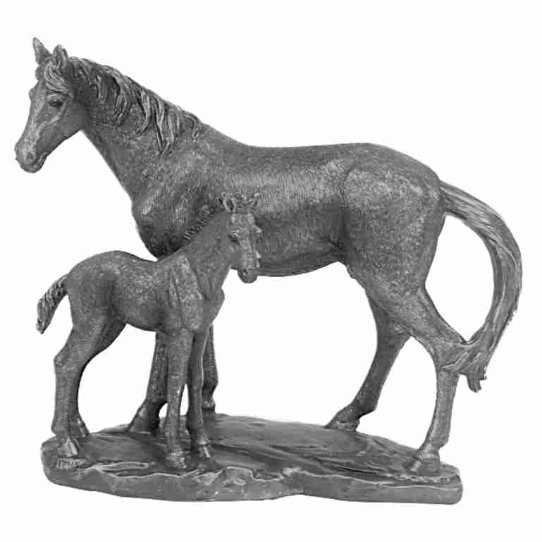 Silver Mare and Foal Horse Figurine